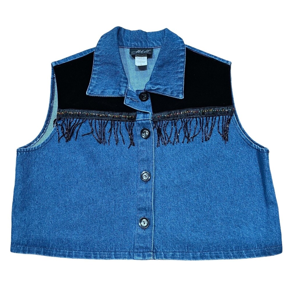 VTG Mass Creation Southwestern Equestrian Denim Vest Women Size S Yellowstone